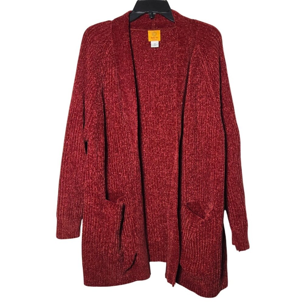 Ruby Rd. Womens Red Velvet Open Front Cardigan Sweater Plus‎ Size 1X Soft Comfy